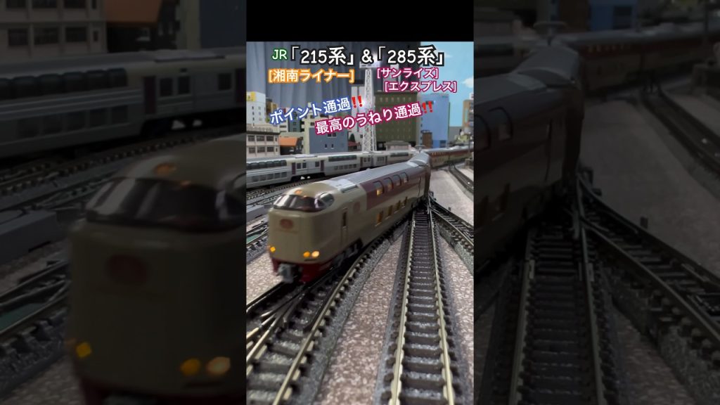 [うねり通過‼︎] JR 215系&285系が同時にねりながらポイント通過するシーンを再現‼︎ #nゲージ #東海道線  #jr東日本 #通過 #215系 #285系 #kato #tomix