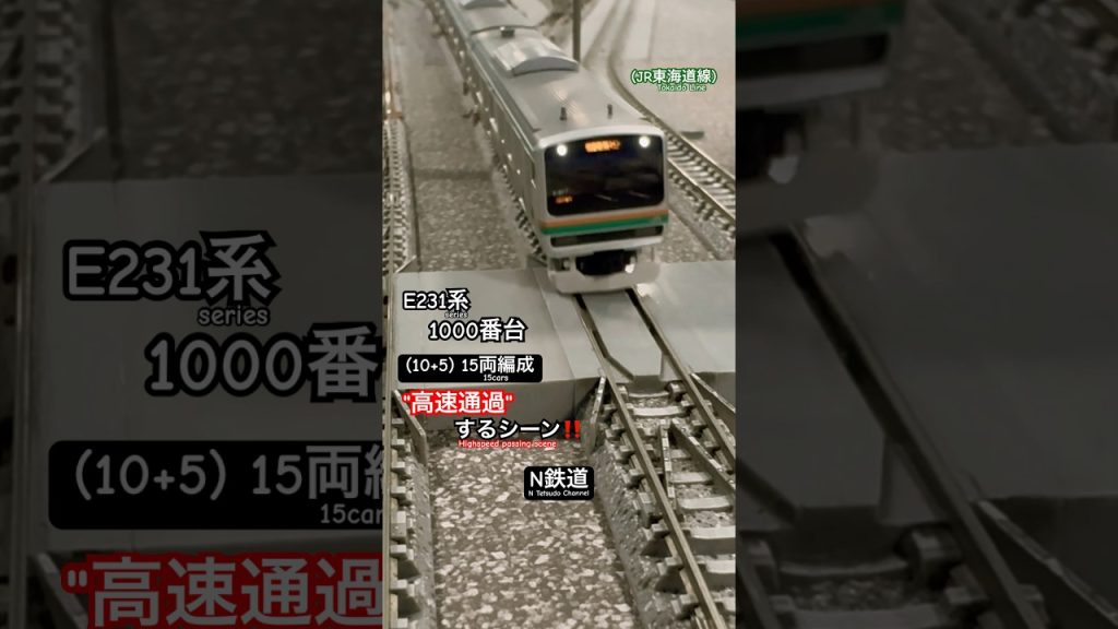 [高速通過‼︎] E231系1000番台(15両編成)JR東海道線の通過シーンを再現‼︎ #nゲージ #e231系 #tomix #jr東日本 #通過 #鉄道模型 #東海道線 #modeltrains