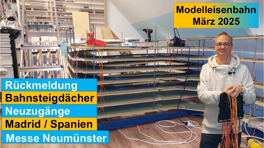 Bau einer großen Märklin Modelleisenbahn H0 März 2025, Messe Neumünster, Bahnhofsdächer, Outtakes ..