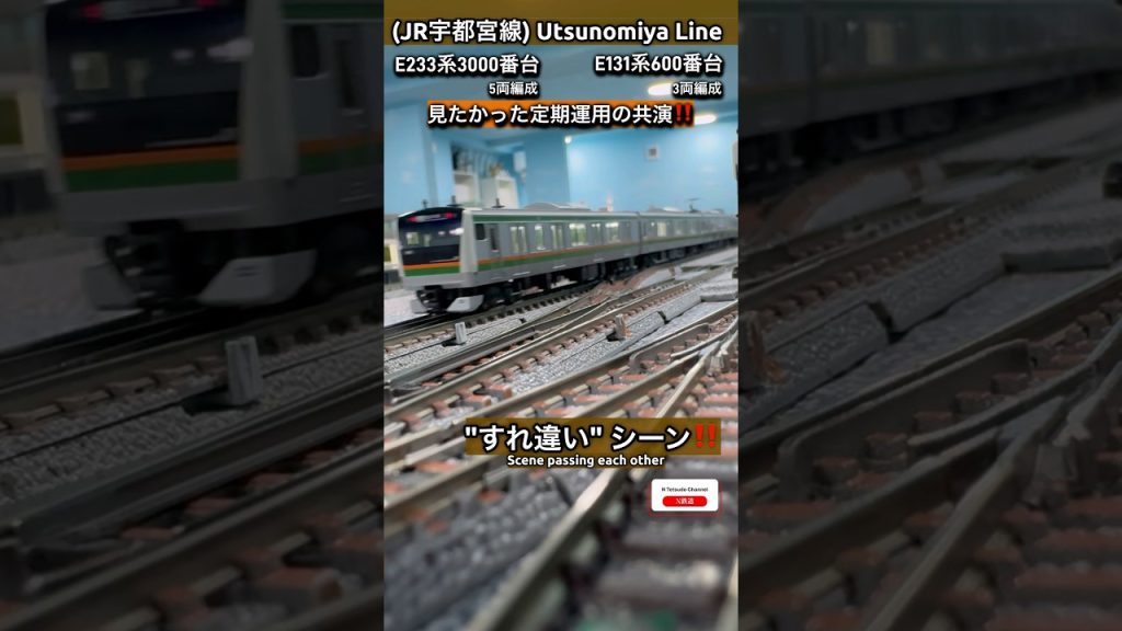 [連続通過‼︎] E233系3000番台&E131系600番台のすれ違い‼︎ #modeltrains #kato #鉄道模型 #通過 #e131系 #宇都宮線 #日光線 #nゲージ #e233系