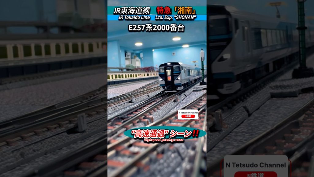 [高速通過‼︎] E257系2000番の高速走行シーン‼︎ #nゲージ #特急湘南 #e257系 #東海道線 #特急 #鉄道模型 #jr東日本 #高速通過 #modeltrains #kato