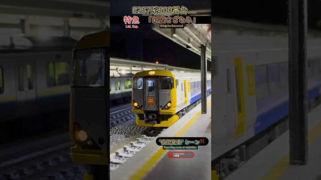 [夜間発車‼︎] E257系500番台「新宿さざなみ」発車シーン再現‼︎ #発車 #nゲージ #鉄道模型 #ngauge #jr東日本 #e257系 #総武本線 #内房線 #外房線 #特急 #kato