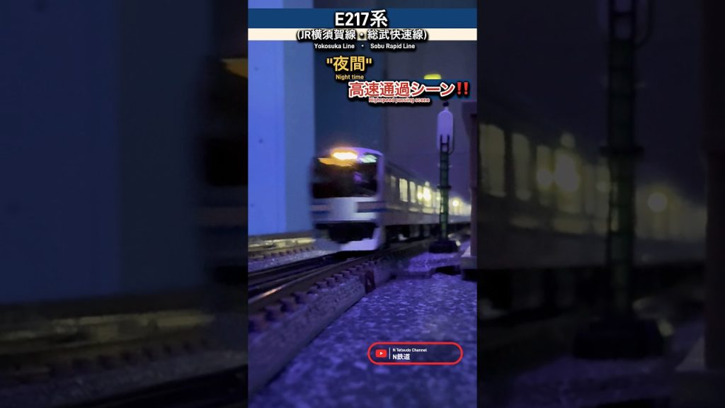 [夜間高速通過‼︎] E217系(JR横須賀線)の夜間走行シーン再現‼︎ #nゲージ #横須賀線 #通過 #総武快速線 #jr東日本 #e217系 #tomix #鉄道模型 #modeltrains