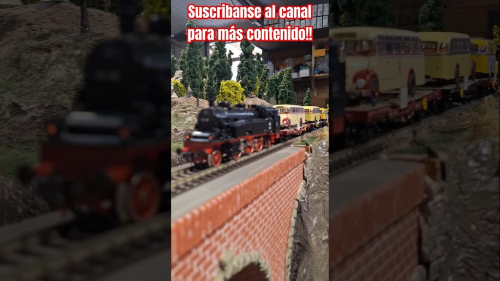 Traslado de colectivos en vagones playos por el puente de arcos #modellbahn