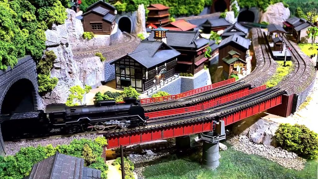 D51 集煙装置 有蓋車 ② 温泉街ジオラマ Model of Japanese steam locomotive and a diorama of Japanese hot spring town