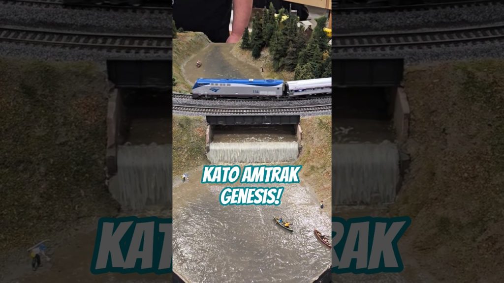 HO Scale Kato Amtrak Genesis train crosses waterfall bridge!