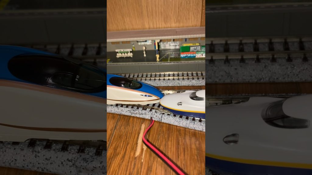 【Nゲージ分岐器不具合で新幹線衝突から脱線の様子】