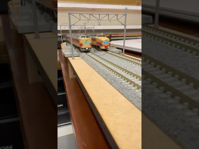 (Nゲージ鉄道模型 書斎のデスクトップミニレイアウト)TOMIX 485系国鉄色 特急白鳥、京都A04編成、A09編成 走行シーン