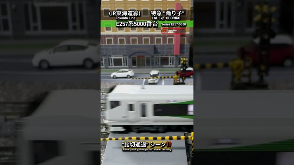 [踏切通過‼︎] 特急「踊り子」 E257系5000番台の踏切通過‼︎ #nゲージ #特急踊り子 #e257系 #東海道線 #特急 #電車 #jr東日本 #踏切 #鉄道模型 #kato #ふみきり